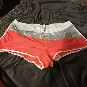 Coral sequin shorts